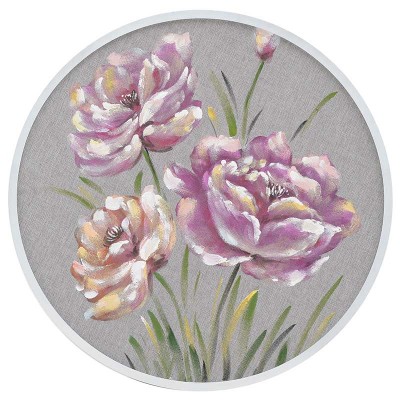 inart 3-90-242-0152 στρογγυλος Πίνακας/Καμβάς λουλουδια ροζ Δ70cm