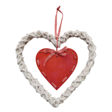 Χριστουγεννιάτικη ξύλινη διπλή καρδιά δεμενο με σχοιχί. 32x25cm. oikos83
