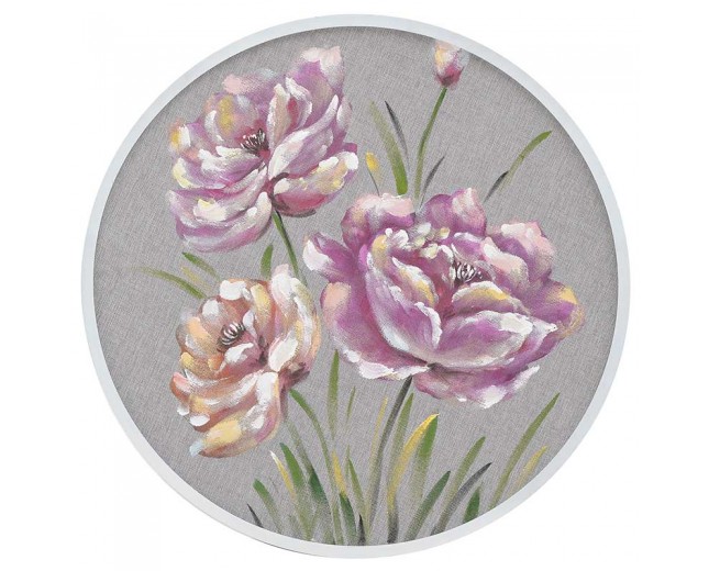 inart 3-90-242-0152 στρογγυλος Πίνακας/Καμβάς λουλουδια ροζ Δ70cm