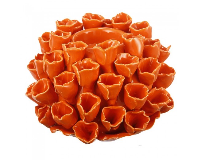 Διακοσμητικό κεραμικό κηροπήγιο για ρεσώ κοράλι σε πορτοκαλί χρώμα. 15x15x11cm.  CORAL